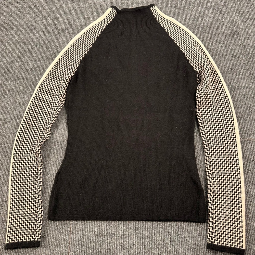 Smartwool Sweater Women Small Merino Wool Chevron Sleeve Mock Neck Black Modern - Picture 5 of 7